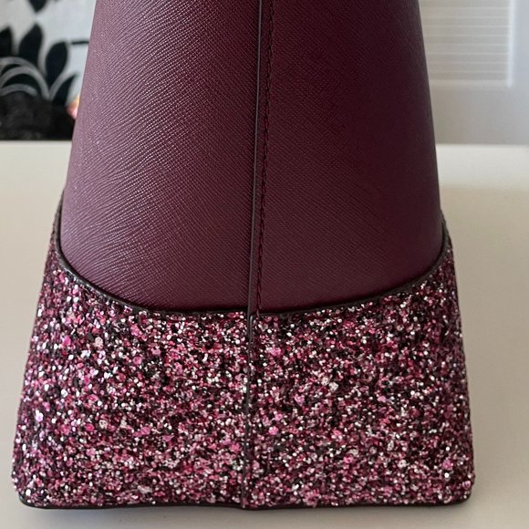 Kate Spade Penny Greta Court Glitter Tote Cherrywood Shoulder Bag - Picture 6 of 8